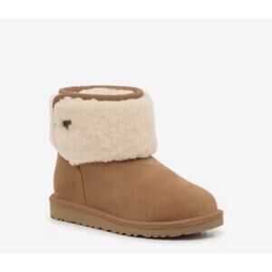 UGG Jona Chestnut Suede Shearling Mini Boots Side Snap Button Youth Sz 1